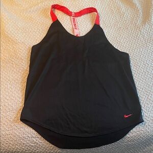 Nike Women's Black Open-Back Dri Fit Tank Top with Red Accents